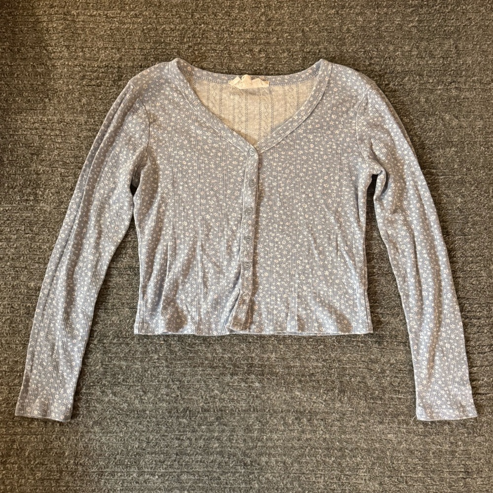 Women's Blue Floral Crop Long Sleeve